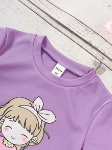 SHEIN 小女孩休閒卡通女孩印花短袖T恤帶圓領適合夏天