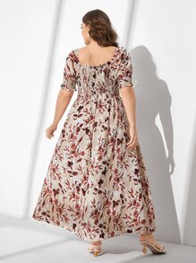 Mulvari 女士加大花卉印花方领长裙，夏季服装 - 彩色 - 查看 2