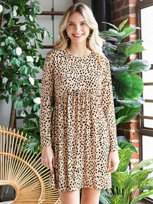 Dalmatian Print Smock Dress - Brown - View 6