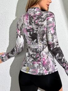 Easithlete 滿版印花拇指孔頂針斜口袋運動夾克 - 彩色 - 查看 2