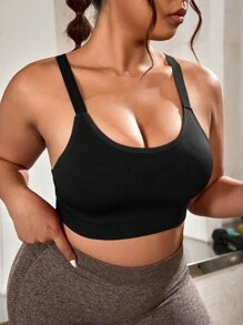 Yoga Basic Plus Solid Crisscross Back Sports Bra - Black - View 1