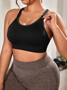 Yoga Basic Plus Solid Crisscross Back Sports Bra - Black - View 4