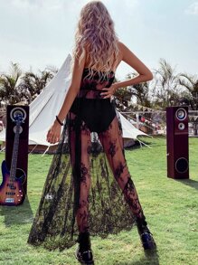 Breezaya 花卉蕾絲吊帶連衣裙不附腰帶不附帶內衣褲套裝 - 黑色 - 查看 2