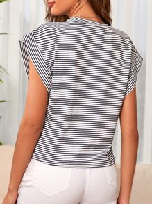 EURMUSE Striped Print Batwing Sleeve Tee - Multicolor - View 2