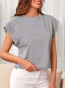 EURMUSE Striped Print Batwing Sleeve Tee - Multicolor - View 3