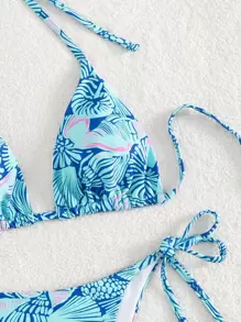 Swim Vcay Bộ Bikini In Hình Allover Đi Biển Mùa Hè Halter Triangle Bra & Tie Side Bottom 2 Mảnh Bikini - Nhiều màu - Xem 5