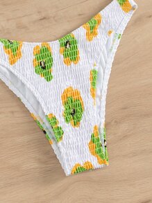 全身印花縮褶掛脖三角夏季海灘比基尼套裝 - 白色 - 查看 7