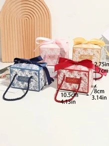 6pcs/set Paper Gift Box, Floral & Slogan Graphic Bow Decor Gift Packaging Box For Birthday Party - Pink - View 2