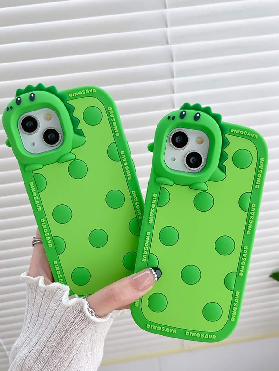 1個恐龍設計矽膠手機殼，適用於 iPhone13/14 Pro Max/13 Pro Max/11/12，完全保護覆蓋，適用於女性/女孩 - 綠色 - 查看 1