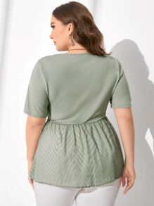 Mulvari Plus Solid Self Belted Peplum Top - Mint Green - View 2