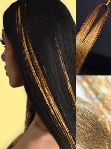 5入組長直發閃亮合成接發 - 金色 - 查看 1