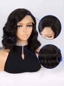 4 X 1 蕾丝前短波浪合成假发 - 黑色 - 查看 5