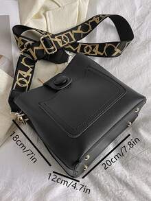 迷你水桶包紐扣裝飾PU皮革適用於日常 - 黑色 - 查看 3