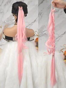 Phần mở rộng tóc đuôi ngựa tổng hợp bện dài - Hồng - Xem 1