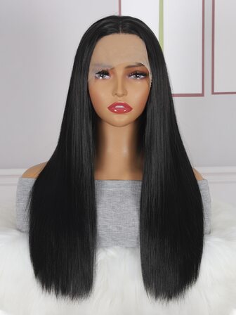 13*2.5蕾絲假髮真絲直筒合成假髮自然黑色