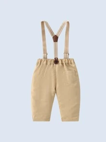 Bebé niño Pantalones de tiras con bolsillo oblicuo - Caqui - Ver 2