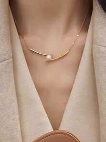 Faux Pearl Decor Necklace - Multicolor - View 1