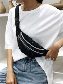 隨機銀河圖案腰包拉鍊適合日常生活