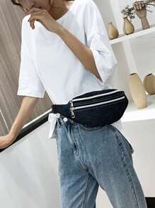 隨機銀河圖案腰包拉鍊適合日常生活