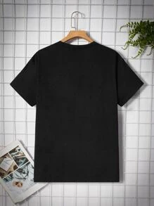 Manfinity Hypemode 男士圓領短袖t卹,印有字母和心形圖案 - 黑色 - 查看 2