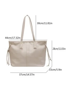 Studded Detail Shoulder Tote Bag PU Large Capacity For Daily Life - Beige - View 3