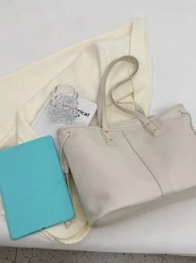 Studded Detail Shoulder Tote Bag PU Large Capacity For Daily Life - Beige - View 5