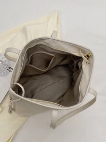 Studded Detail Shoulder Tote Bag PU Large Capacity For Daily Life - Beige - View 6