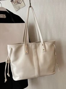 Studded Detail Shoulder Tote Bag PU Large Capacity For Daily Life - Beige - View 7