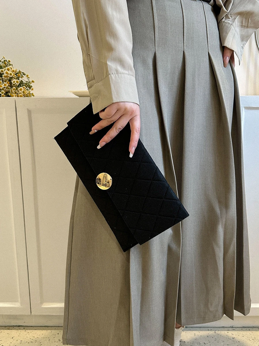 Stitch Detail Envelope Bag Black For Daily Life - Black - View 1