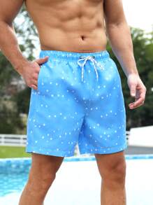 Manfinity Men Polka Dot Print Drawstring Waist Swim Trunks - Blue - View 1