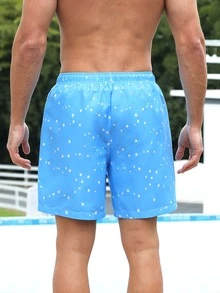 Manfinity Men Polka Dot Print Drawstring Waist Swim Trunks - Blue - View 2