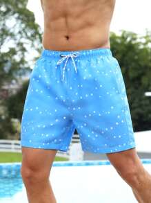 Manfinity Men Polka Dot Print Drawstring Waist Swim Trunks - Blue - View 3