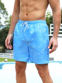 Manfinity Men Polka Dot Print Drawstring Waist Swim Trunks - Blue - View 4