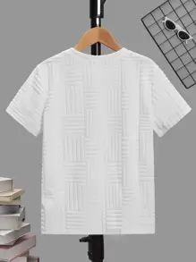 SHEIN Áo thun dệt kim tay ngắn cổ tròn dáng thường ngày phù hợp cho bé trai tuổi mới lớn màu trơn - trắng - Xem 3