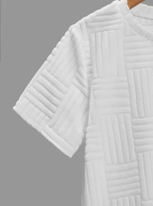 SHEIN Áo thun dệt kim tay ngắn cổ tròn dáng thường ngày phù hợp cho bé trai tuổi mới lớn màu trơn - trắng - Xem 4