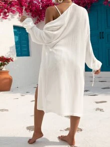 SHEIN VCAY Dual Pocket Drop Shoulder Cardigan - White - View 2