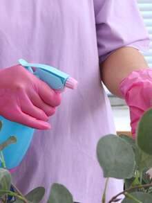 100入組粉色PVC家用手套廚房防水防滑手套美容院