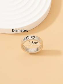 Anillo con estampado de corazón y letra - Plata antigua - Ver 3