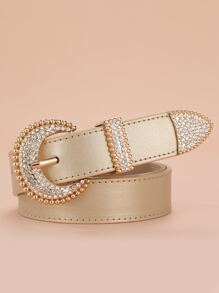 1pc Women Rhinestone Decor Round Buckle Belt For Daily Life - Silver - View 1