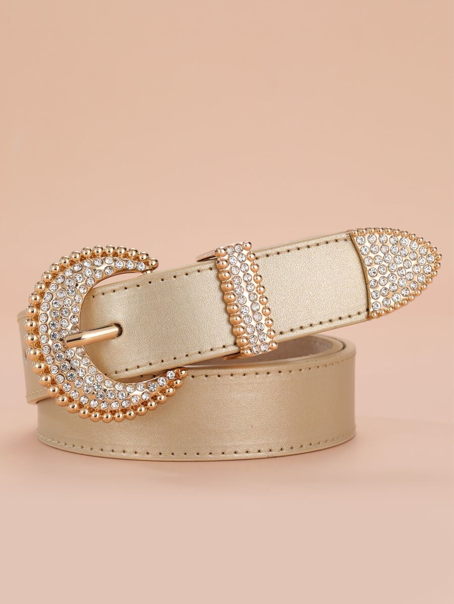 1pc Women Rhinestone Decor Round Buckle Belt For Daily Life - Silver - View 1