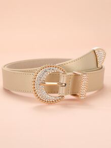 1pc Women Rhinestone Decor Round Buckle Belt For Daily Life - Silver - View 3