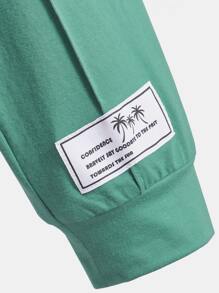 SHEIN Leap Crew Bộ thời trang bé trai Đắp vá Nhiệt đới Slogan Giải trí - màu xanh lá - Xem 5
