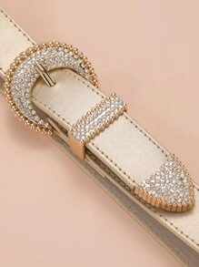 1pc Women Rhinestone Decor Round Buckle Belt For Daily Life - Silver - View 4