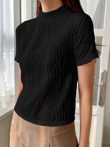 DAZY 實色假領t恤 - 黑色 - 查看 2