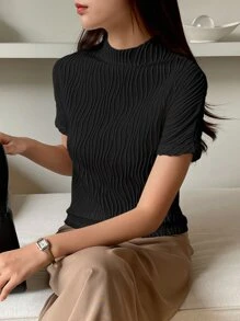 DAZY 實色假領t恤 - 黑色 - 查看 4