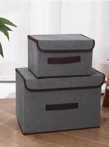 2pcs Grey Polyester Foldable Storage Bag, Plain Clothes Organizer Bag For Household - Grey - View 1