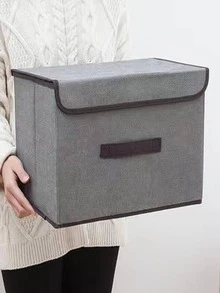 2pcs Grey Polyester Foldable Storage Bag, Plain Clothes Organizer Bag For Household - Grey - View 7