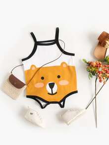 Bộ đồ liền thân in hình gấu mùa hè Unisex cho bé có dây đai - Nhiều màu - Xem 1