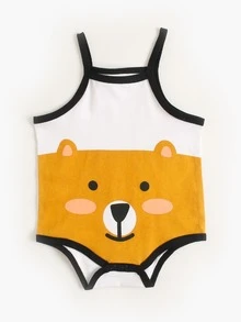 Bộ đồ liền thân in hình gấu mùa hè Unisex cho bé có dây đai - Nhiều màu - Xem 4