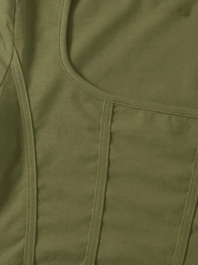 SHEIN EZwear Square Neck Curved Hem Crop Tee - Army Green - View 4
